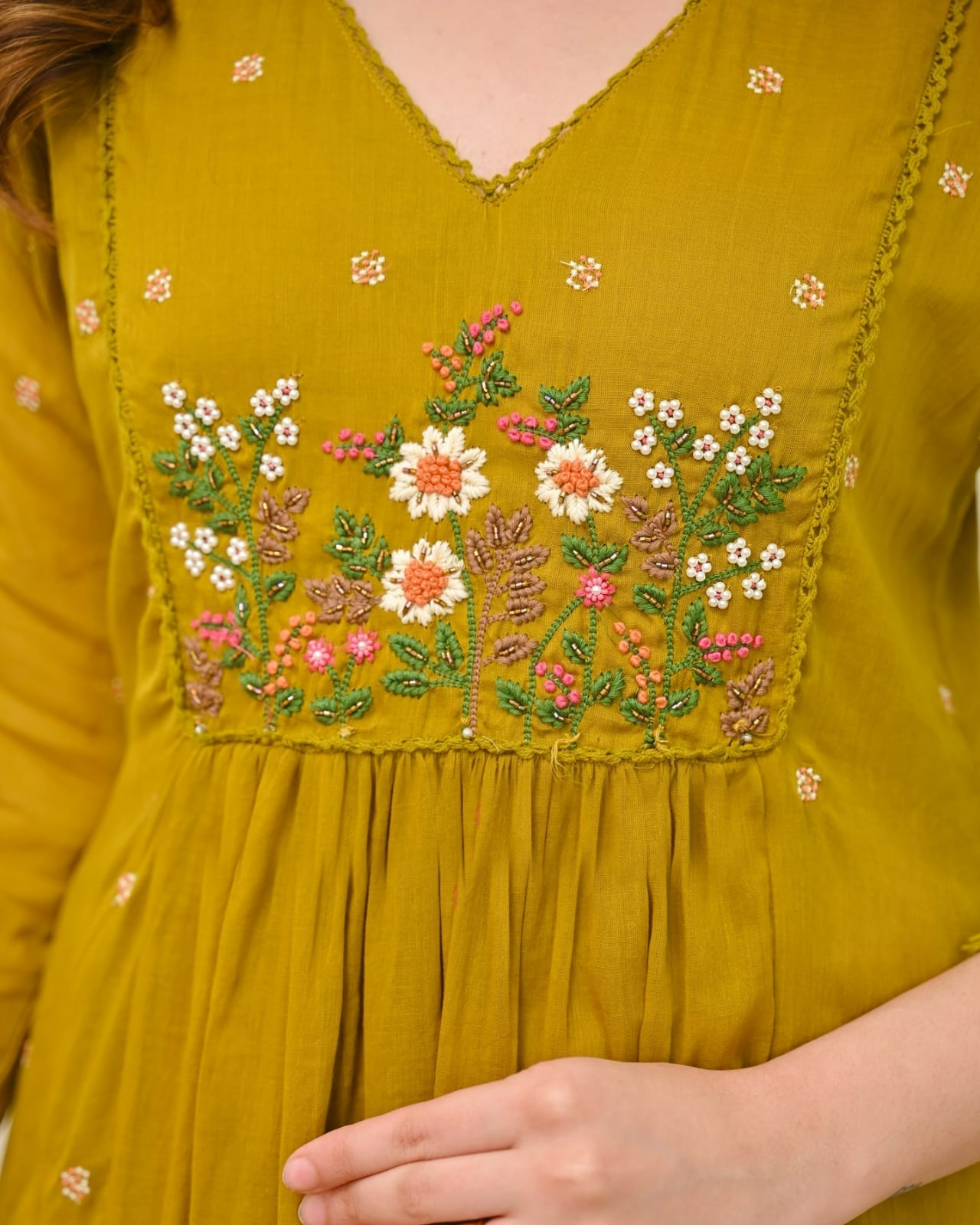 Mustard Yellow Pure Viscose Mul Chandheri Kurta set